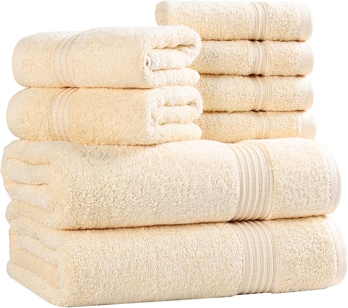 Superior Egyptian Cotton 8-Piece Towel Set, Guest Bath Decor Essentials - Image 2