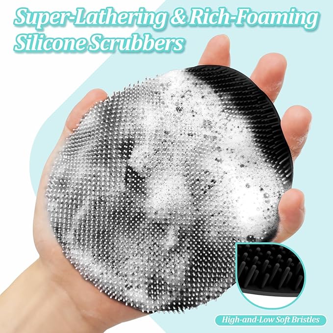Silicone Back & Face Scrubber & Bath Glove Set 3PCS, 13.4'' Gentle Back Scrubber - Image 6