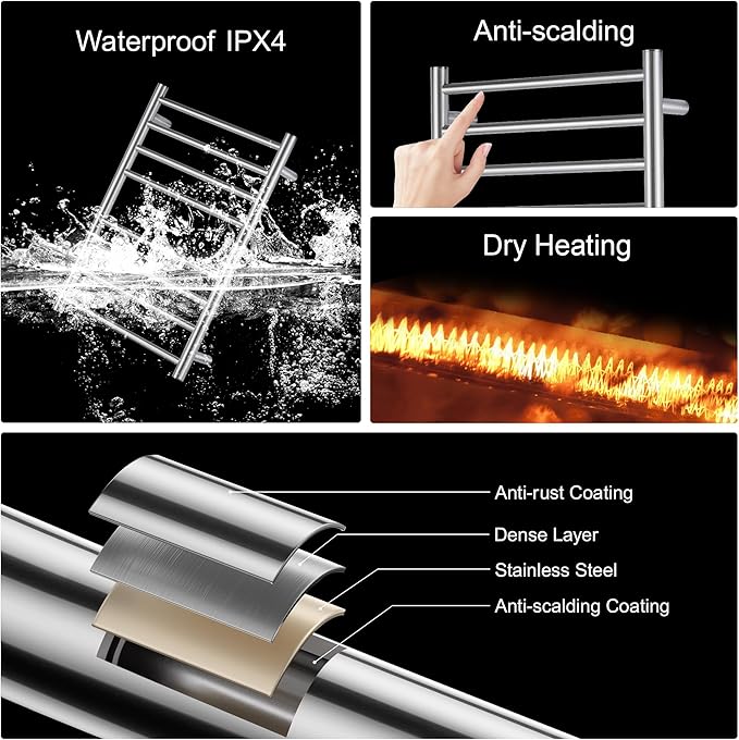 Towel Warmer Polished Chrome for Bathroom Wall Mounted Drying Rack Plug-in - Image 6