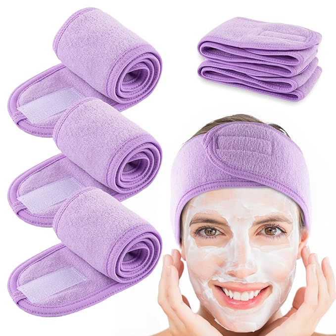 Whaline Spa Facial Headband 4 Packs Head Wrap Terry Cloth Headband Adjustable by Whaline