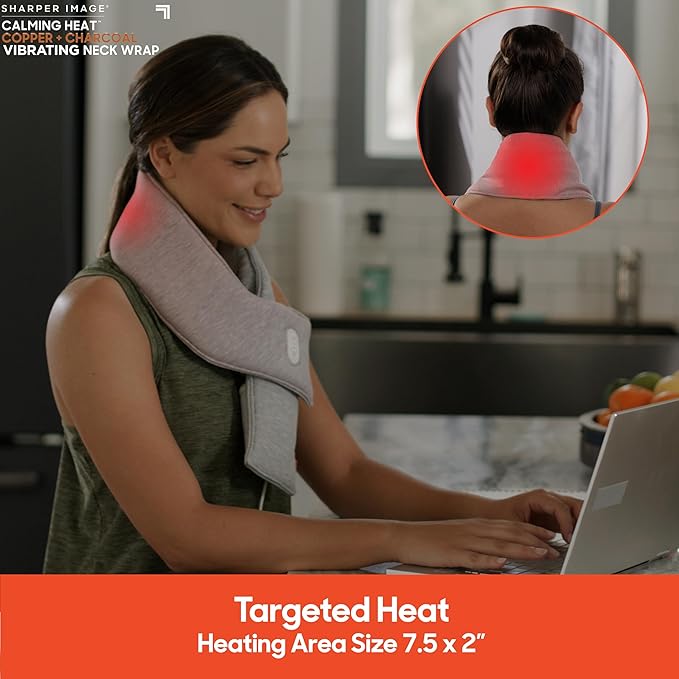 Calming Heat Neck Wrap by Sharper Image | Weighted Copper & Charcoal, Heating - Image 5