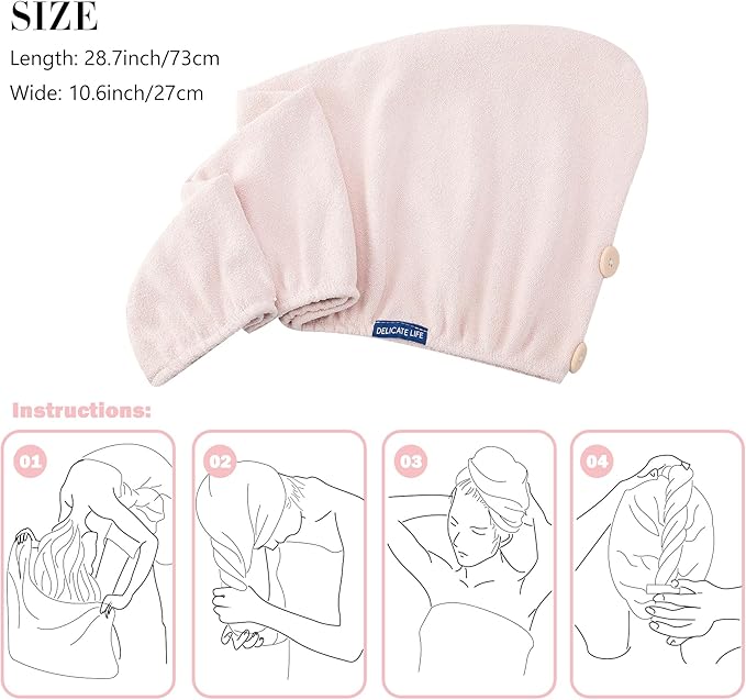 Hair Towel Wrap 2 Pack for Women, Super Absorbent Ant Cloth Fabric Hair Drying - Image 3