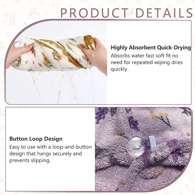 3 PCS Hair Towel Wrap Cute Pastel Floral Print Microfiber Fleece Hair Drying - Image 6