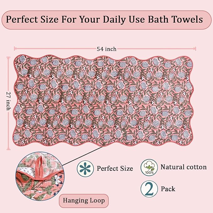 Ridhi Block Print Dark Salmon Cotton Spa/Beach Towel 27"x54" Set of 2 Handmade - Image 4