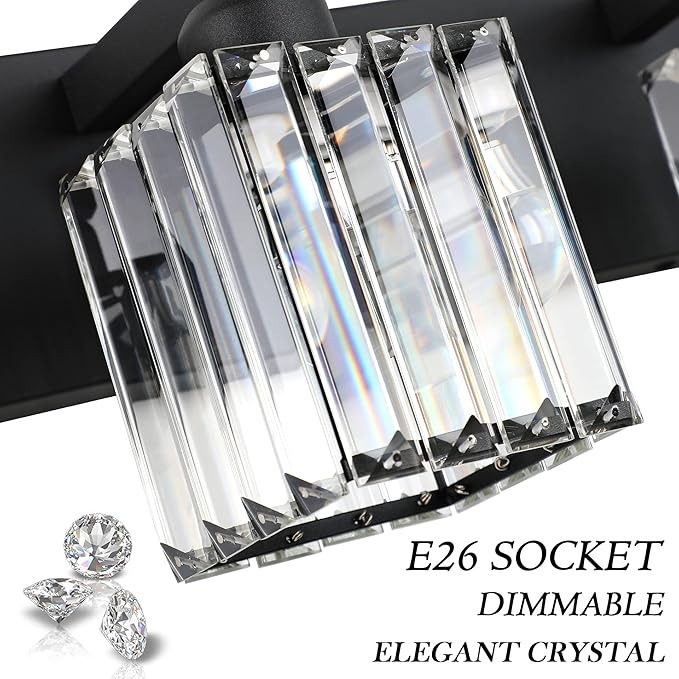 Aipsun Black Light Fixtures Bathroom Vanity Light Crystal Modern Vanity Light - Image 7