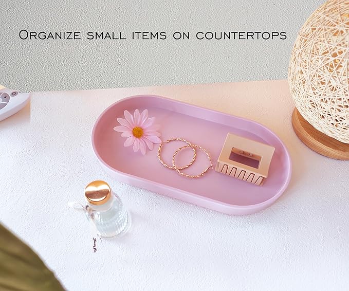 Pink Small Tray, Oval Tray for Bathtub Bathroom Vanity Items, Countertop - Image 4