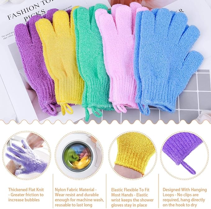 anezus Exfoliating Gloves, 6 Pairs Shower Scrub Gloves Bath Loofah Glove - Image 3