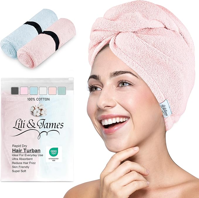 Cotton Hair Towel Wrap for Women/Kids | Quick Dry, Soft & Absorbent 420-GSM by LiliJames