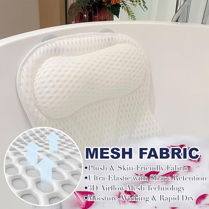 Luxury Bath Tub Pillows for Head and Neck, 4D Breathable Air Mesh Bath Pillow - Image 3