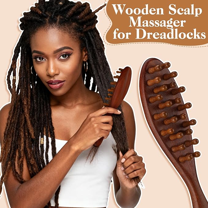 ProSuites 3 Pack Wooden Scalp Massager Tool Loc Combs, Long Handle Head Massage - Image 2