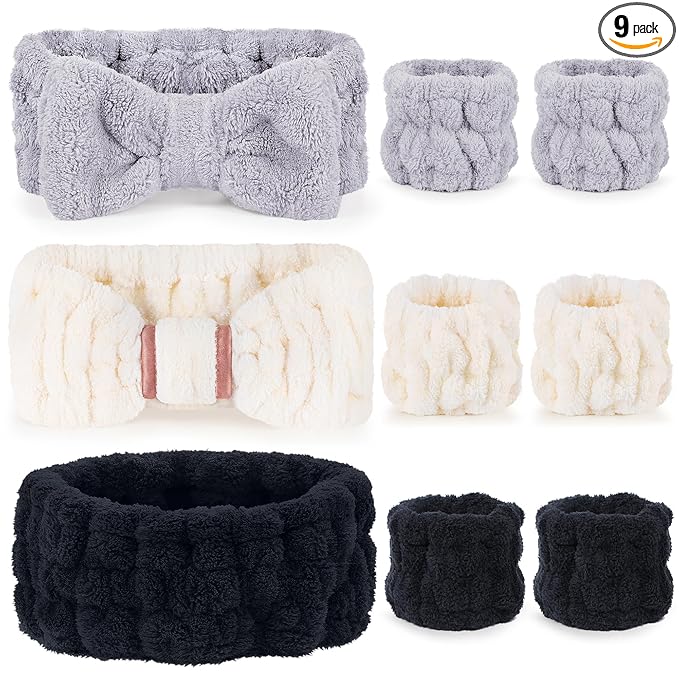 DiyJibb 9 Pcs Spa Headband for Washing Face, Skincare Headband and Wristband Set by DiyJibb