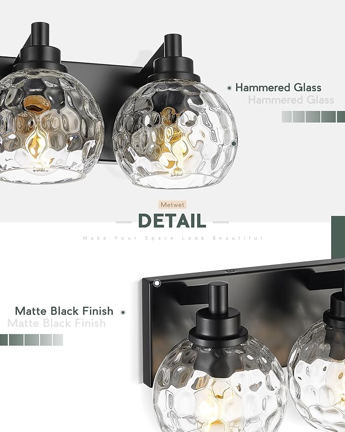 Bathroom Light Fixtures Over Mirror, 3-Light Matte Black Vanity Light - Image 3