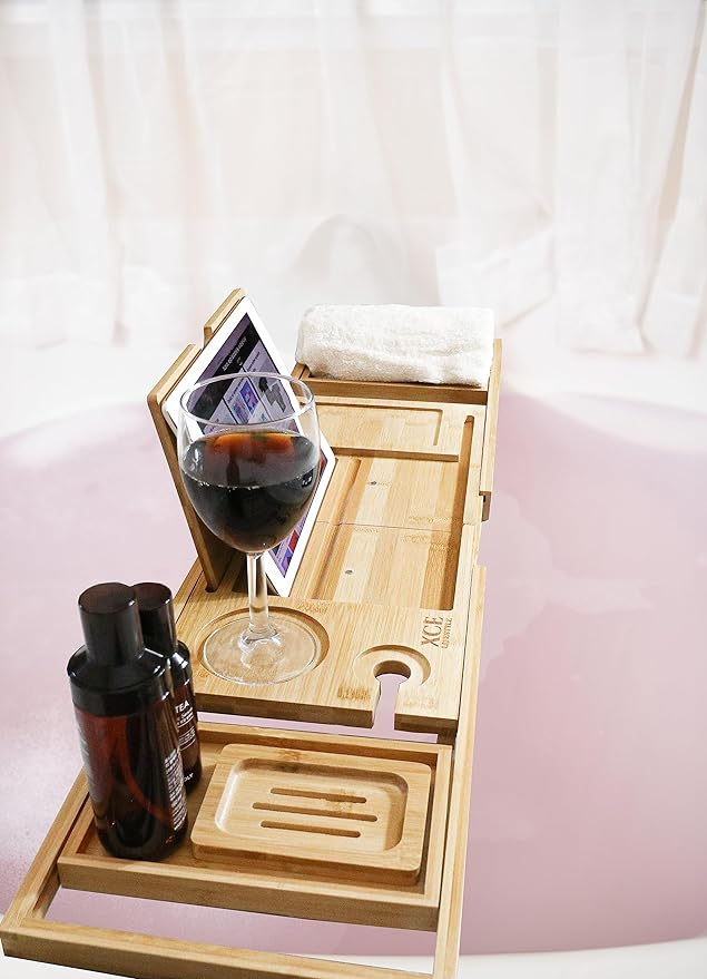 XcE Foldable Bamboo Bathtub Caddy Tray - Image 5