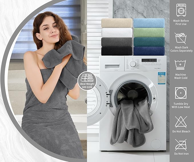 8 Piece Bathroom Towel Set Dark Gray |2 Oversized Large Bath Towels Sheet - Image 5