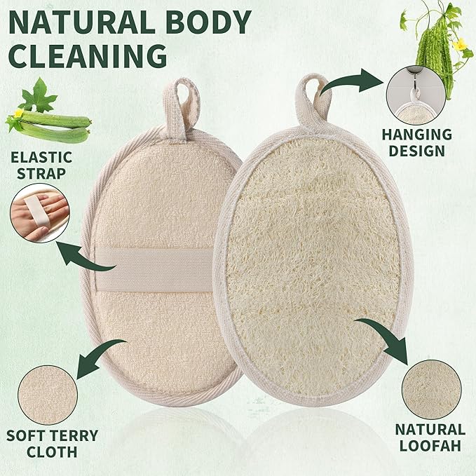 SAMEBUTECO 4 Pack Natural Loofah Exfoliating Body Scrubber Pads, Large Size - Image 2