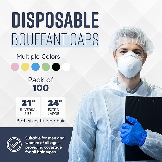 Medical Nation 21" Hair Net Disposable Bouffant Caps |Pack of 100, Non-Pleated - Image 2