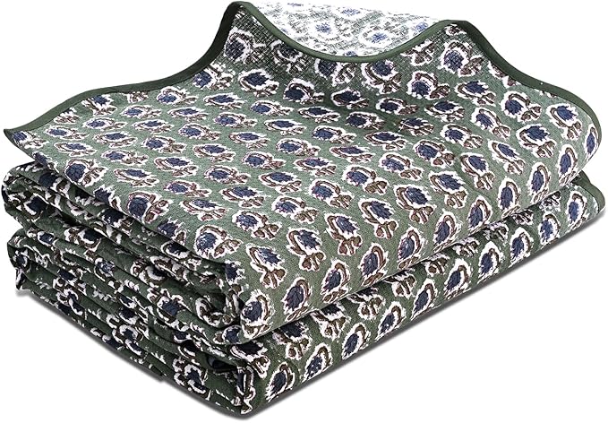 Ridhi Block Print Basil Green Cotton Spa/Beach Towel 27"x54" Set of 2 Handmade - Image 7