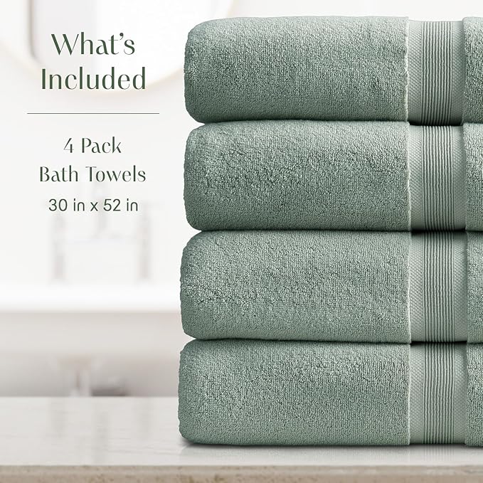 Springtree Home Luxury Bamboo Rayon Bath Towel Set of 4 | 35% Bamboo Rayon - Image 2