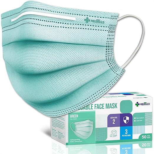 Medtecs Face Mask Disposable – Available in 50 & 2, 3-Ply Breathable, Soft Fit by MedtecsGroup