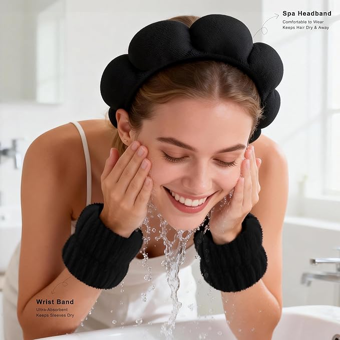 Real Perfection Spa Headband for Washing Face, Skincare Headband Wristband Set - Image 2