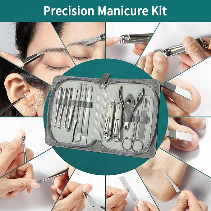 Manicure & Pedicure Set 12 in 1, Nail Clippers Set, Quality Fingernail& Toenail - Image 3