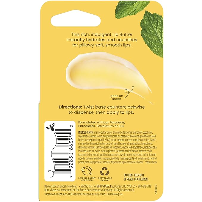 Burt's Bees Sweet Mint Lip Butter, Repairs Dry Lips, 24 Hour Hydration - Image 13