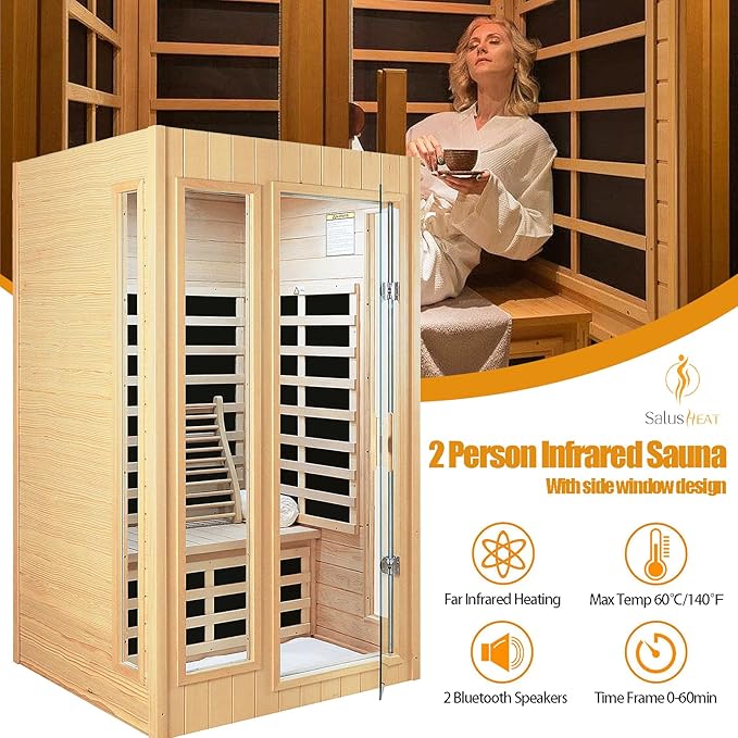 2 Person Sauna, Low EMF Far Infrared Sauna, 1500W Hemlock Wood Sauna Indoor - Image 2