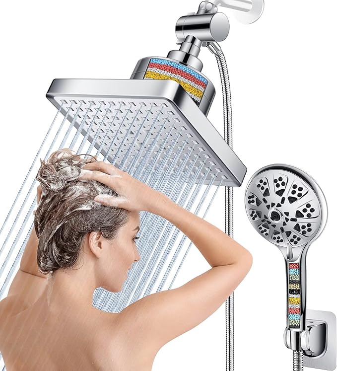 Dual Filtered Rain Shower Head Combo, High Pressure 10 Modes Handheld Shower by BEEKIM