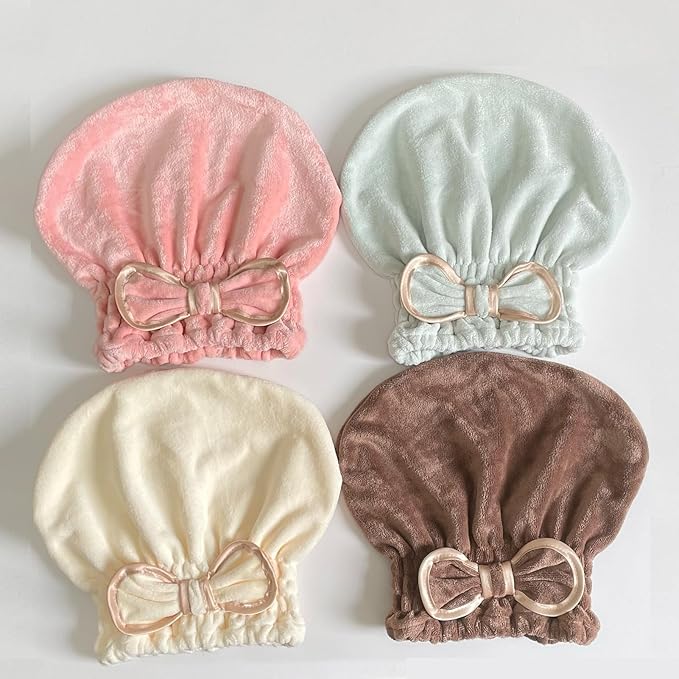 Jseng Microfiber Hair Towel Caps, 3 Packs, Fast Drying, Cute Bowtie Design - Image 4