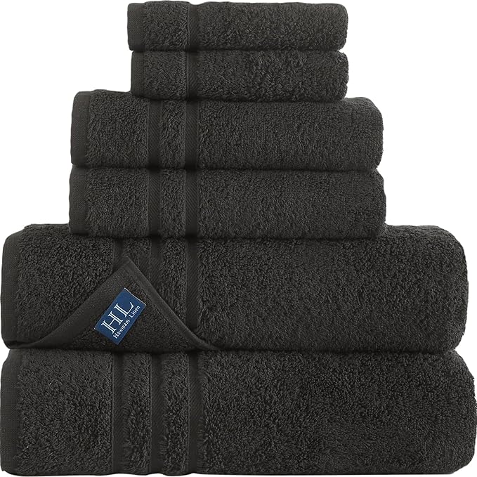 Black 6 Pack Bath Towels Sets Linen by HawmamLinen