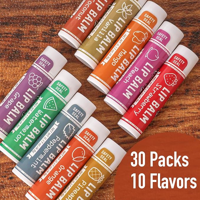 AZEN 30 Pack Lip Balm, Natural Lip Balm Bulk, Lip Care Product, Moisturizing - Image 3
