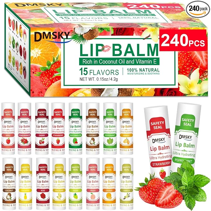 DMSKY 240 Pack Lip Balm, Natural Lip Balm Bulk by DMSKY