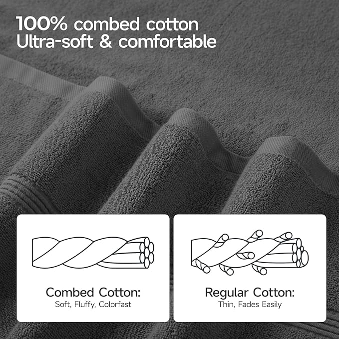 ecolook Bath Towels Set of 4, 100% Cotton, 27 x 55 Inches, Quick-Drying & - Image 7
