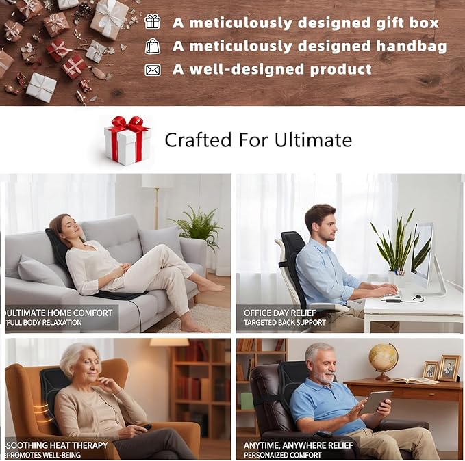 Back Massager with Heat, Vibration Massage Seat Cushion with 8 Massage Nodes & - Image 9