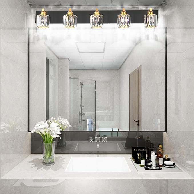 Aipsun Crystal Bathroom Vanity Light Black Vanity Lighting fixtures 5 Lights - Image 4