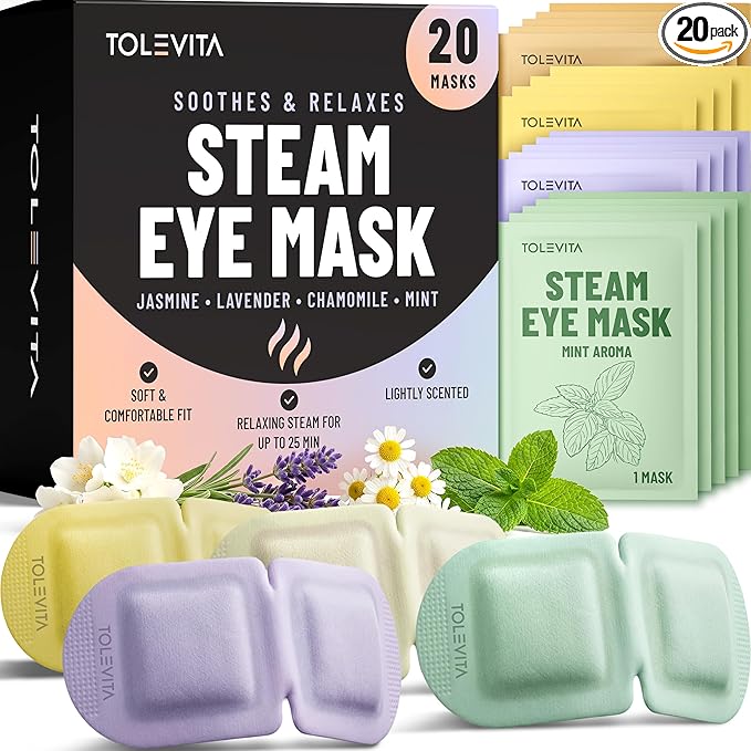 TOLEVITA Steam Eye Mask, 20 Pack Self-Heating Disposable Warm Eye Masks by TOLEVITA