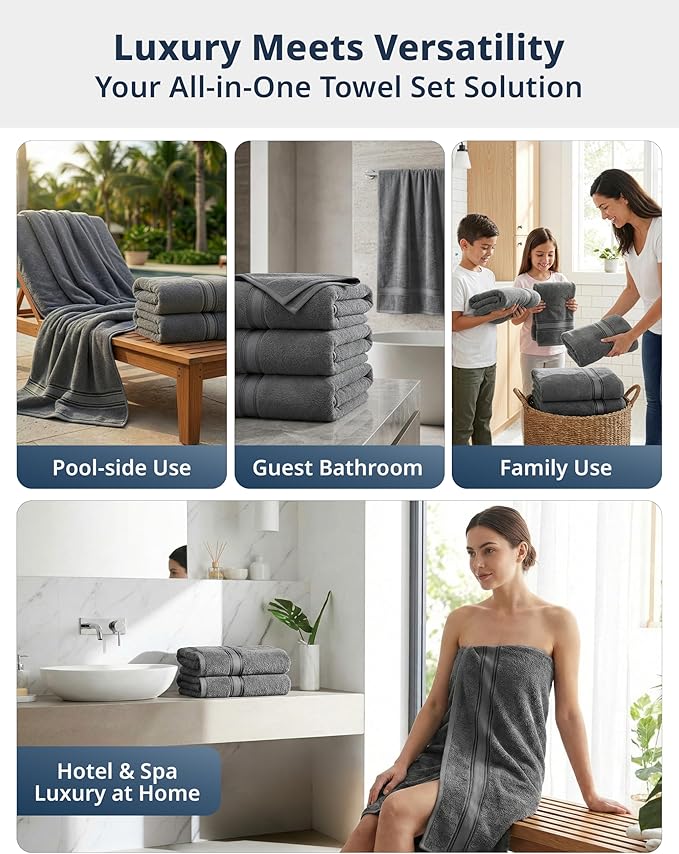 LANE LINEN 100% Cotton Bath Towels Set of 4 - Image 8