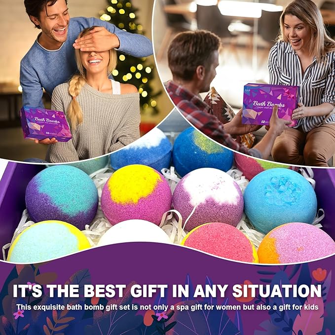 Bath Bombs for Women Gift Set 12 Pack Natural Relaxing Bath Bombs for - Image 3