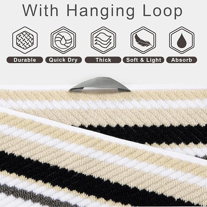 VOOVA & MOVAS Quick Dry Soft Absorbent Black Striped Towel Set - Image 3