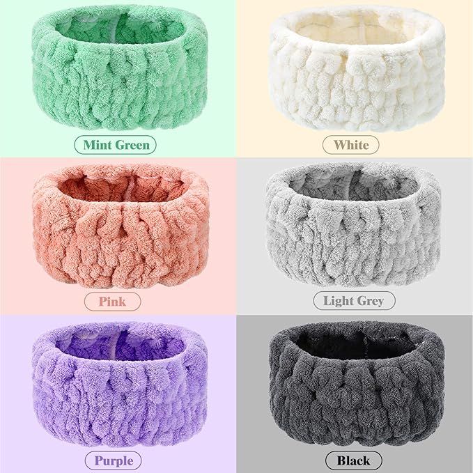 WILLBOND 6 Pieces Extra Wide Band 5 Inch Spa Facial Microfiber Headband Elastic - Image 2