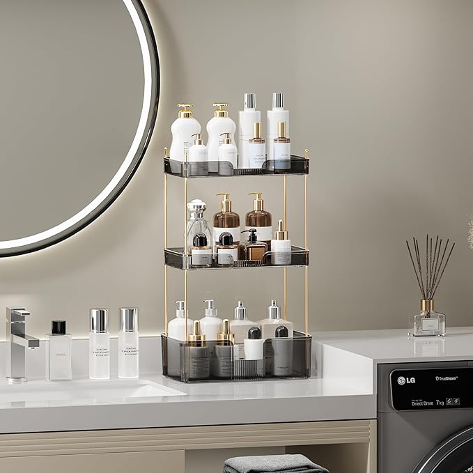 Akinbas 3 Tier Bathroom Organizer Countertop Makeup Perfume Tray Skincare - Image 2