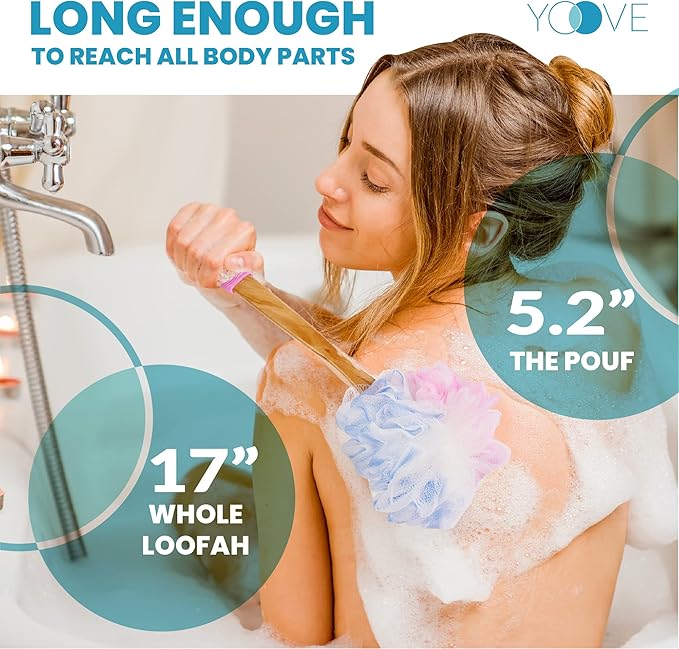 Yoove Loofah Back Scrubber w/Bamboo Charcoal Fiber Infused Bath Sponge - Image 5