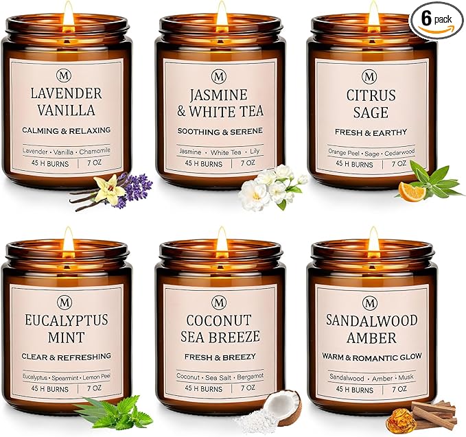 6-Pack Scented Soy Candle Set – Lavender Vanilla, Eucalyptus, Sandalwood by TOFU