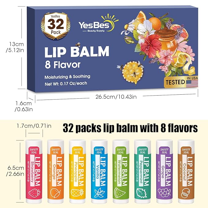 YesBes 32 Pack Lip Balm, Natural Lip Balm Bulk - Image 8