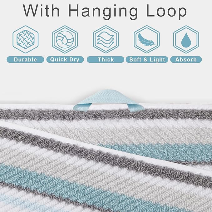 VOOVA & MOVAS Bathroom & Guest Room Aqua Striped Bath Towels - Image 2