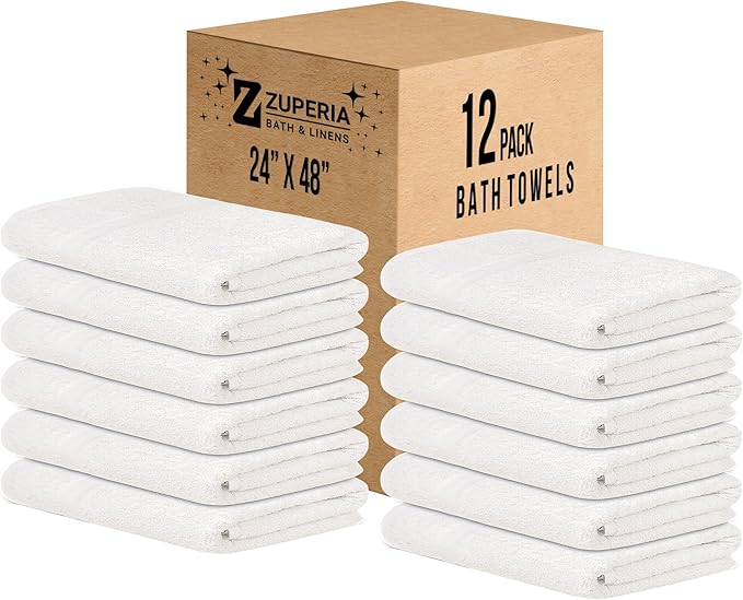 ZUPERIA White Bath Towels Bulk 12 Pack by Zuperia