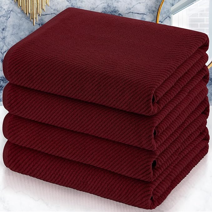 VOOVA & MOVAS Red Bath Towels, 4 Pack Large 30" x 56" by VOOVAMOVAS