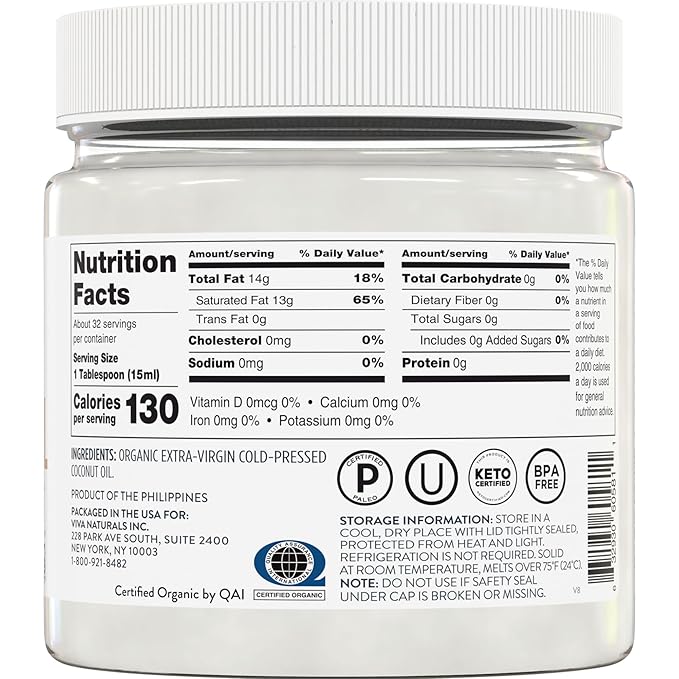 Viva Naturals Organic Coconut Oil, 16 fl oz – Unrefined, Cold-Pressed Extra - Image 3