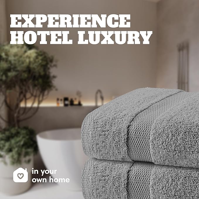 White Classic Light Gray Bath Towels 27x54 Inch, Cotton Towel Set - Image 7