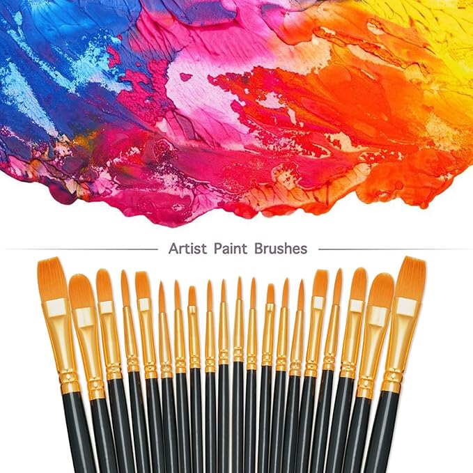 BOSOBO Paint Brushes Set, 10 Pack 100 Pcs Round Pointed Tip Paintbrushes Nylon - Image 2